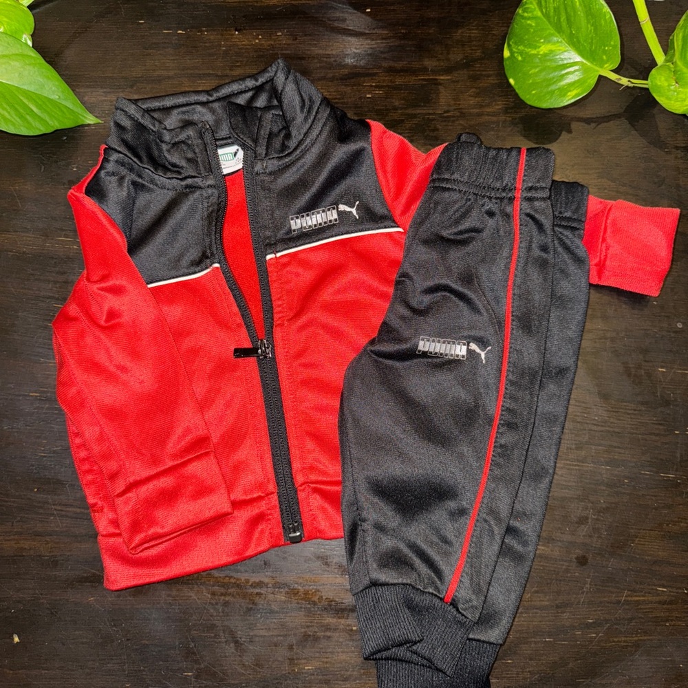 Puma Red and Black Sweatpants with Elastic Waistband